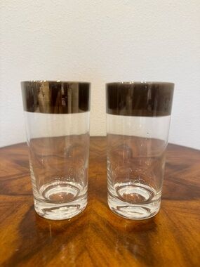 Dorothy Thorpe MCM Silver Rim Highball Glasses- Set of 2 EXCELLENT COND